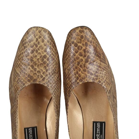 Stuart Weitzman Shoes Womens 9 Pumps Snakeskin Print Leather Fashion Heels Brown - Picture 11 of 14